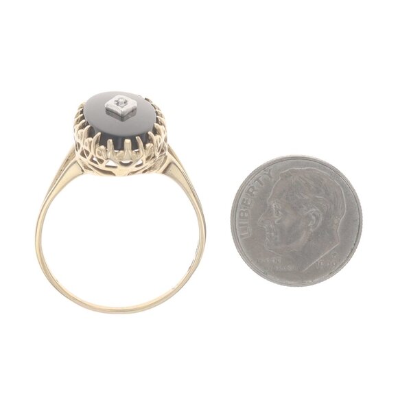 Yellow Gold Diamond Onyx Ring - 10k Single - Picture 5 of 6